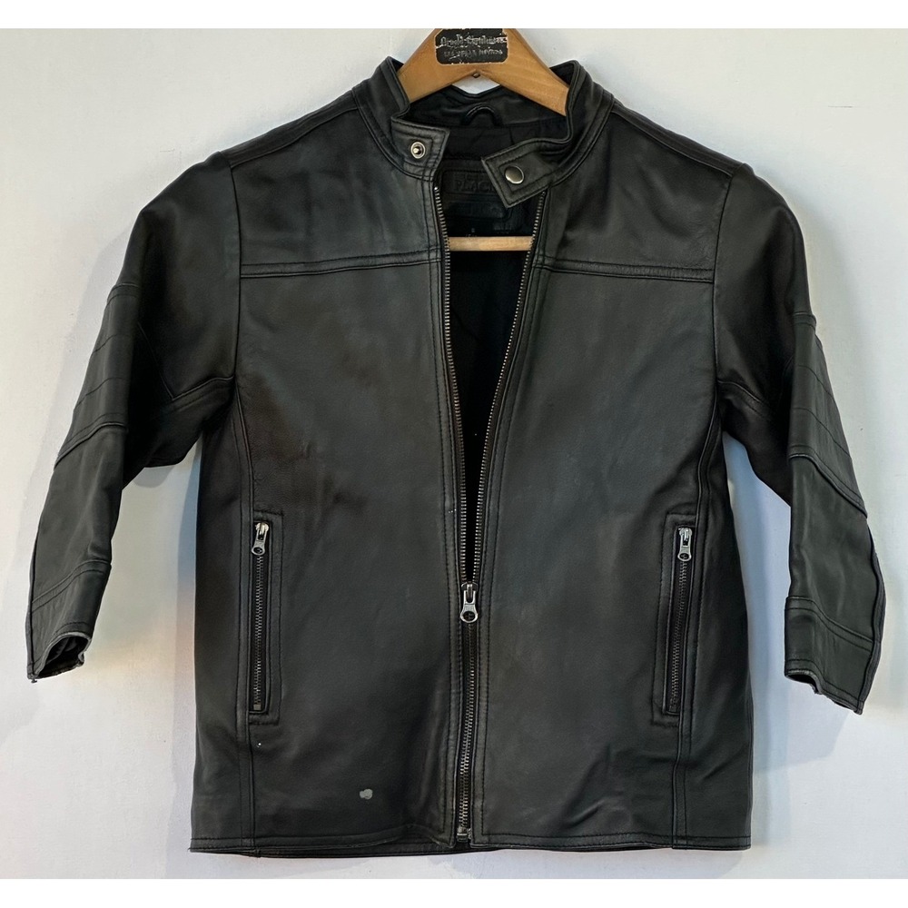 The Children's Place Leather Jacket Cafe Racer Kids Size 5/6 Black Good - Picture 2 of 7